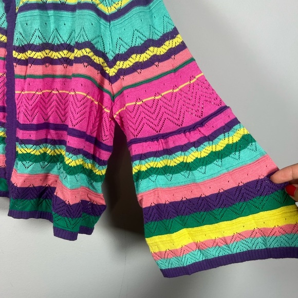 NWT Soft Surroundings Rainbow Striped Cropped Open Cardigan Sweater Large - Picture 3 of 6